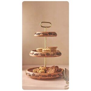 Anthropologie Jerrelle Guy Wooden Floral Carved Tiered Dessert Stand
